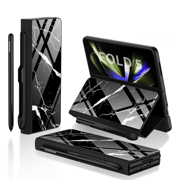 For Samsung Galaxy Z Fold5 GKK Painted Tempered Glass Flip Leather Phone Case with Pen Slot