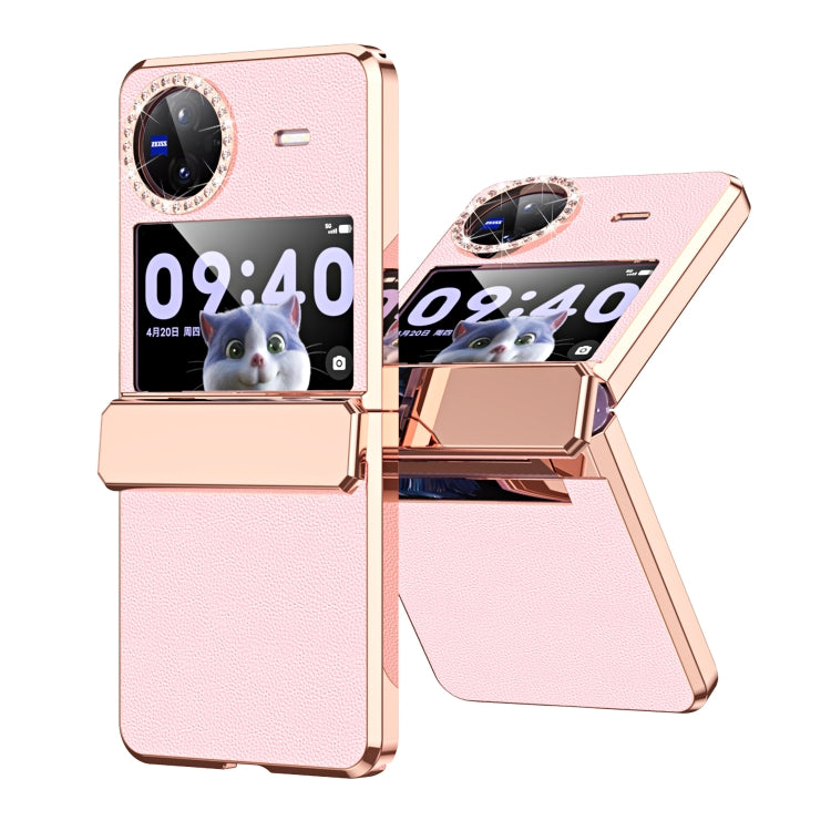 For vivo X Flip Plated Plain Leather Folding Phone Case with Hinge