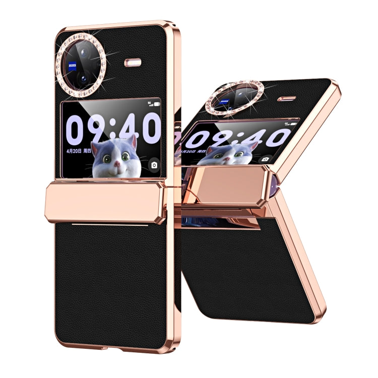 For vivo X Flip Plated Plain Leather Folding Phone Case with Hinge