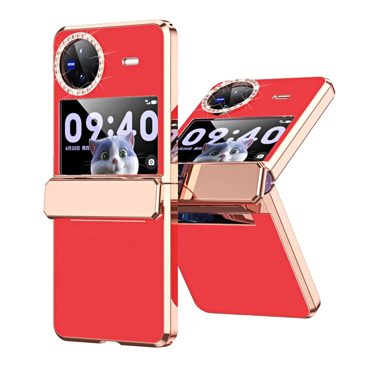 For vivo X Flip Plated Plain Leather Folding Phone Case with Hinge