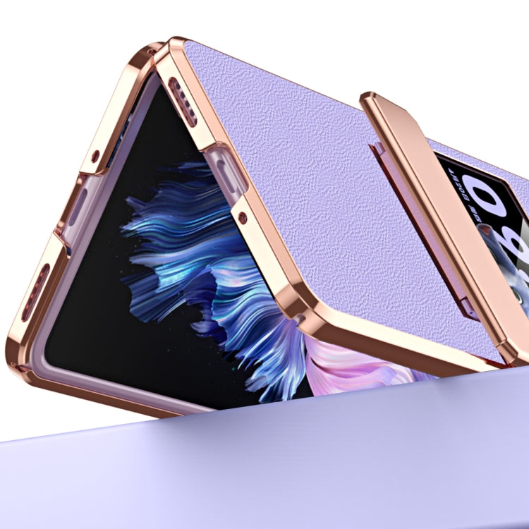 For vivo X Flip Plated Plain Leather Folding Phone Case with Hinge