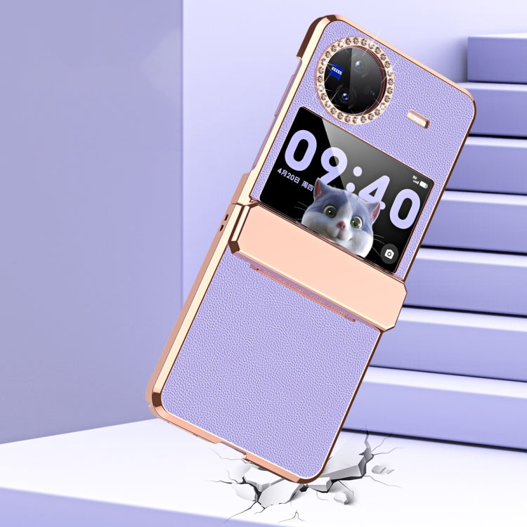 For vivo X Flip Plated Plain Leather Folding Phone Case with Hinge