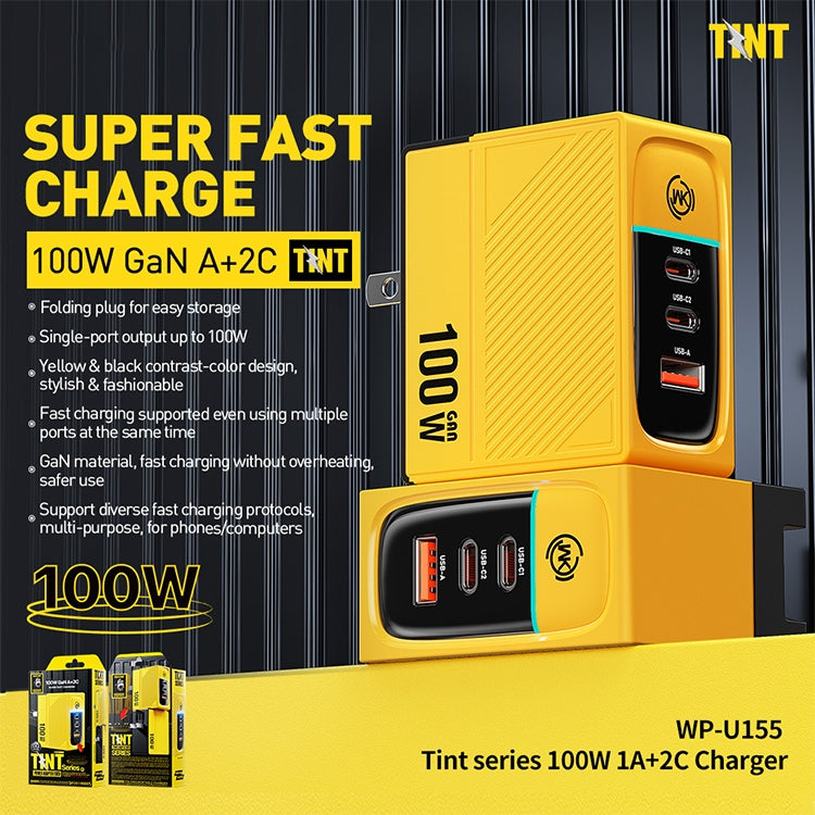 WK WP-U155 100W Dual Type-C+USB GaN Fast Charger, Plug: