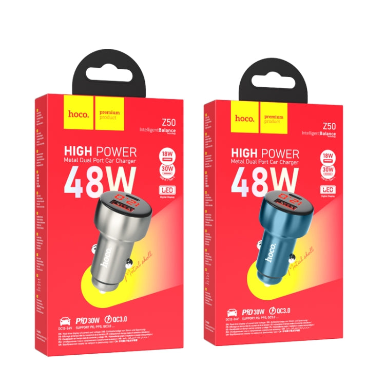 hoco Z50 Leader 48W Dual-port PD30W+QC3.0 Car Charger with Digital Display