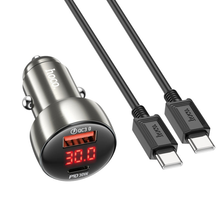 hoco Z50 Leader 48W Dual-port Digital Display Car Charger Set with Type-C to Type-C Cable