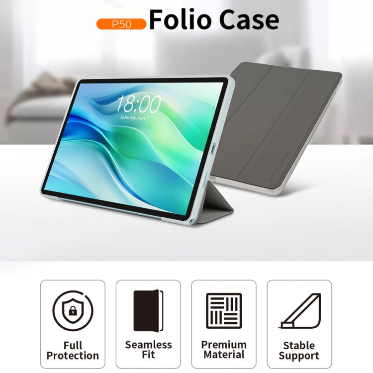 For Teclast P50 3-Fold Holder Folio Leather Tablet Smart Case - Grey