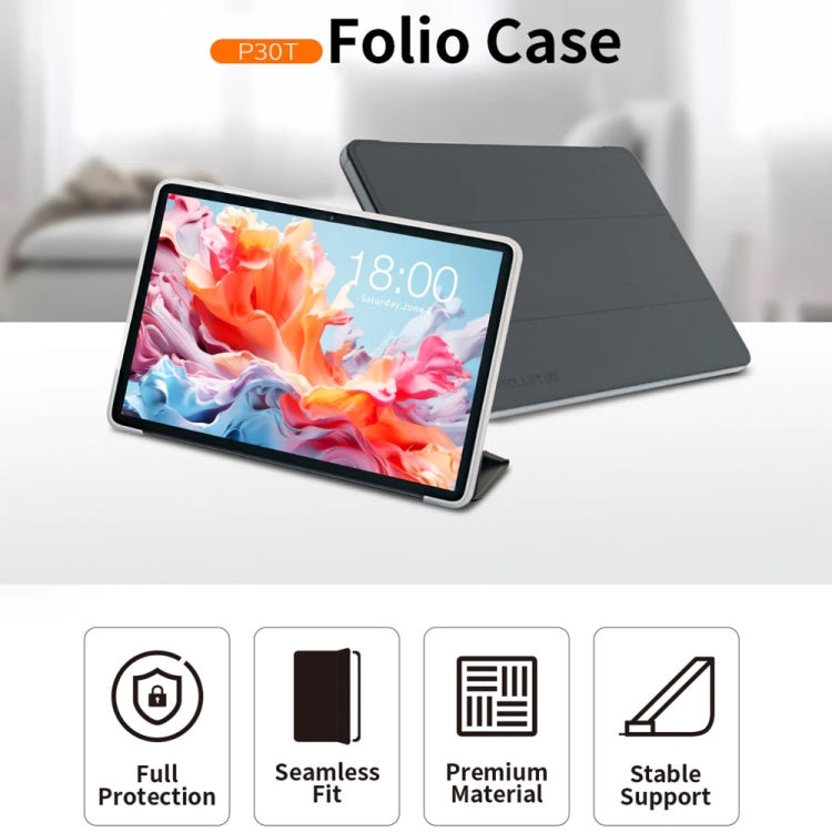For Teclast P30T 3-Fold Holder Folio Leather Tablet Smart Case - Grey
