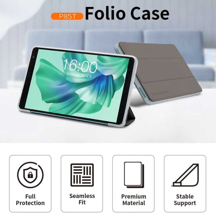 For Teclast P85T 3-Fold Holder Folio Leather Tablet Smart Case - Grey