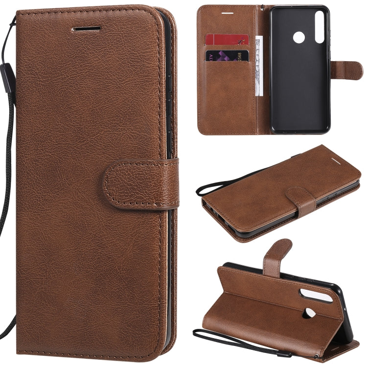 For Huawei Y6p Solid Color Horizontal Flip Protective Leather Case with Holder & Card Slots & Wallet & Lanyard