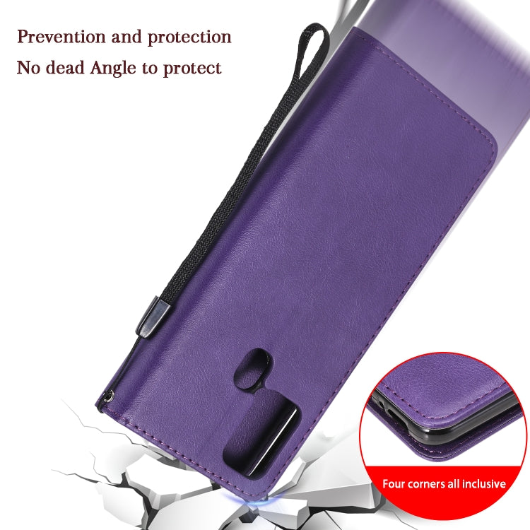 For Samsung Galaxy A21s Solid Color Horizontal Flip Protective Leather Case with Holder & Card Slots & Wallet & Photo Frame & Lanyard