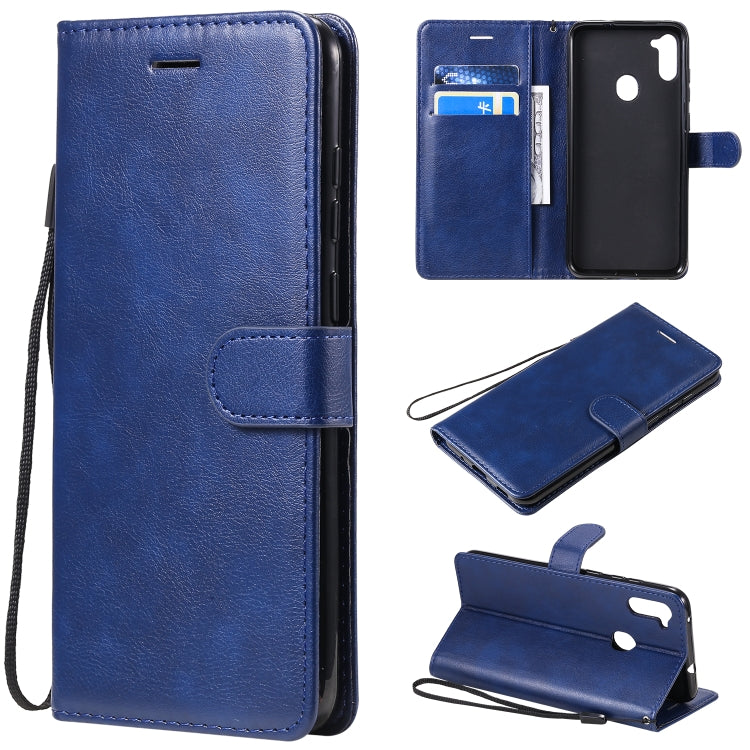 For Samsung Galaxy A11 Solid Color Horizontal Flip Protective Leather Case with Holder & Card Slots & Wallet & Photo Frame & Lanyard