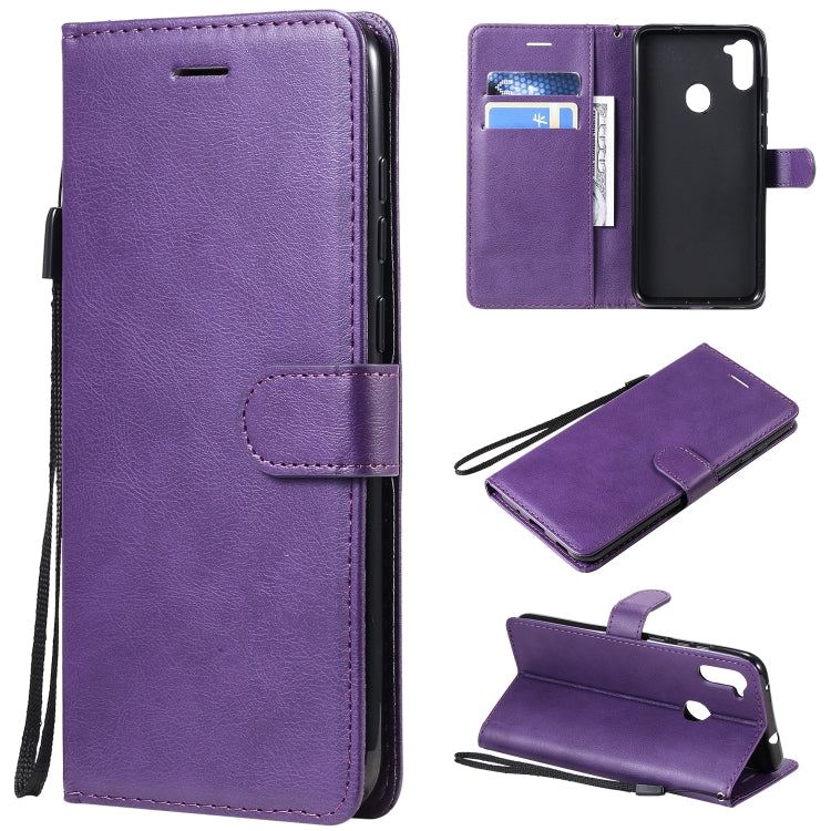 For Samsung Galaxy A11 Solid Color Horizontal Flip Protective Leather Case with Holder & Card Slots & Wallet & Photo Frame & Lanyard