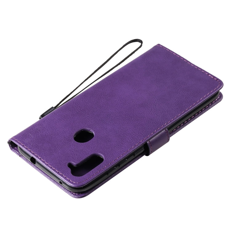 For Samsung Galaxy A11 Solid Color Horizontal Flip Protective Leather Case with Holder & Card Slots & Wallet & Photo Frame & Lanyard