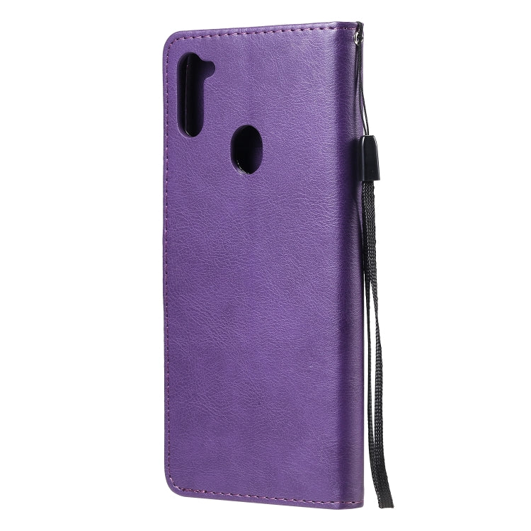 For Samsung Galaxy A11 Solid Color Horizontal Flip Protective Leather Case with Holder & Card Slots & Wallet & Photo Frame & Lanyard