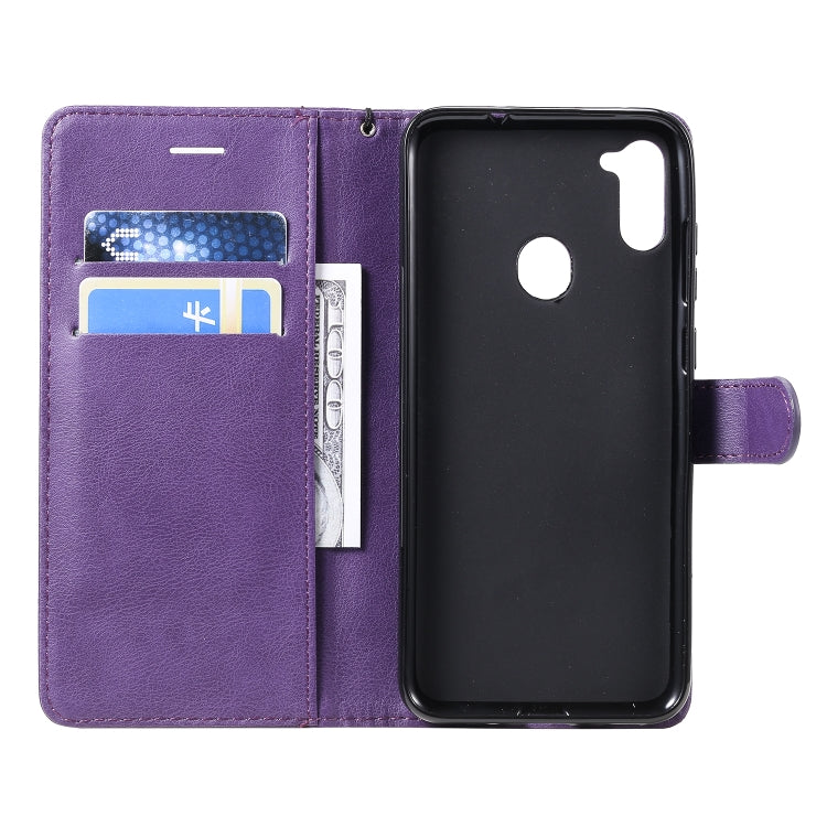 For Samsung Galaxy A11 Solid Color Horizontal Flip Protective Leather Case with Holder & Card Slots & Wallet & Photo Frame & Lanyard