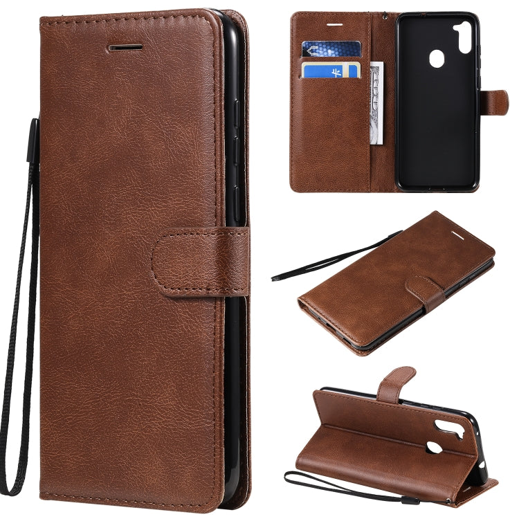 For Samsung Galaxy A11 Solid Color Horizontal Flip Protective Leather Case with Holder & Card Slots & Wallet & Photo Frame & Lanyard