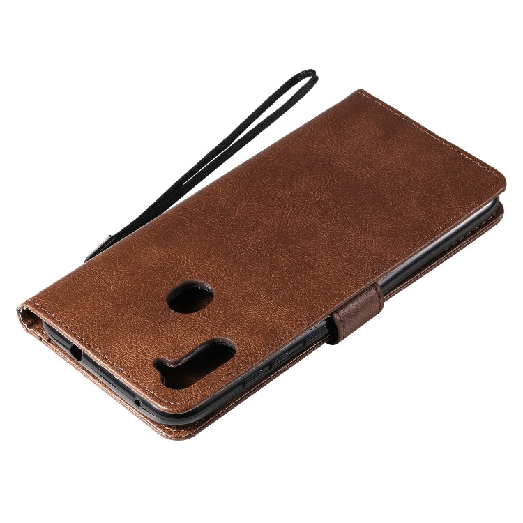 For Samsung Galaxy A11 Solid Color Horizontal Flip Protective Leather Case with Holder & Card Slots & Wallet & Photo Frame & Lanyard