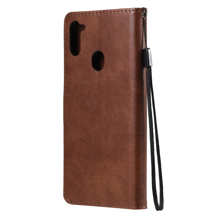 For Samsung Galaxy A11 Solid Color Horizontal Flip Protective Leather Case with Holder & Card Slots & Wallet & Photo Frame & Lanyard