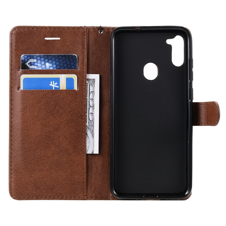 For Samsung Galaxy A11 Solid Color Horizontal Flip Protective Leather Case with Holder & Card Slots & Wallet & Photo Frame & Lanyard