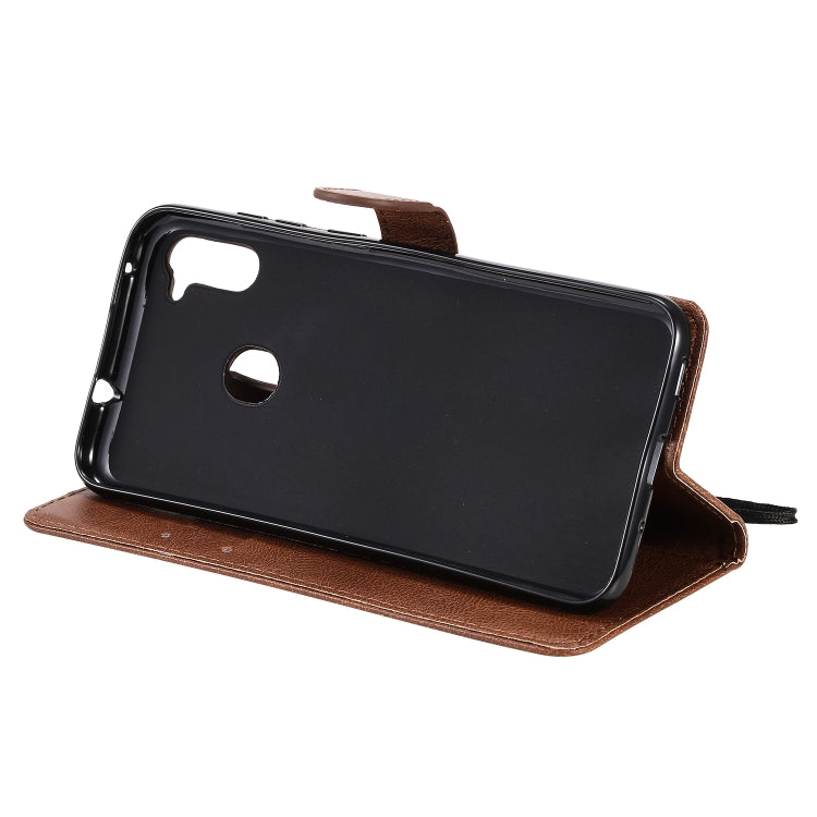 For Samsung Galaxy A11 Solid Color Horizontal Flip Protective Leather Case with Holder & Card Slots & Wallet & Photo Frame & Lanyard