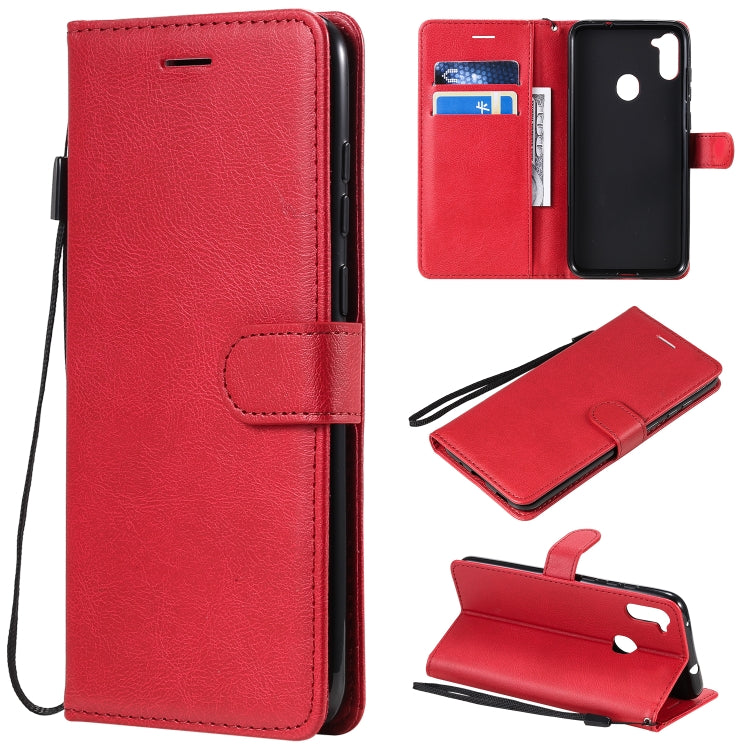 For Samsung Galaxy A11 Solid Color Horizontal Flip Protective Leather Case with Holder & Card Slots & Wallet & Photo Frame & Lanyard