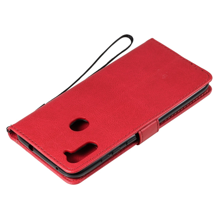 For Samsung Galaxy A11 Solid Color Horizontal Flip Protective Leather Case with Holder & Card Slots & Wallet & Photo Frame & Lanyard