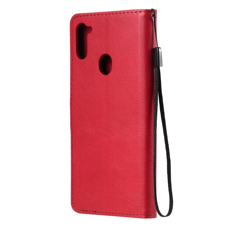 For Samsung Galaxy A11 Solid Color Horizontal Flip Protective Leather Case with Holder & Card Slots & Wallet & Photo Frame & Lanyard