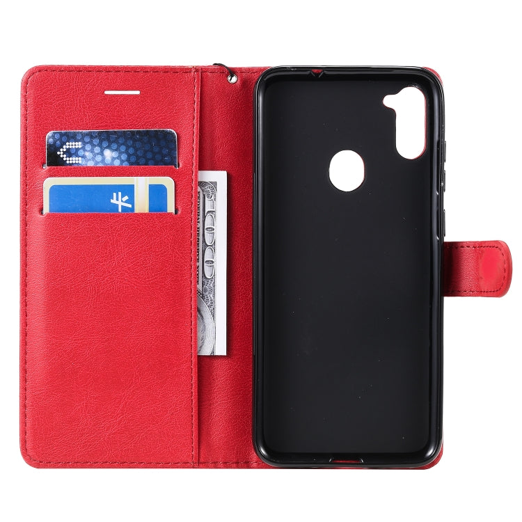 For Samsung Galaxy A11 Solid Color Horizontal Flip Protective Leather Case with Holder & Card Slots & Wallet & Photo Frame & Lanyard