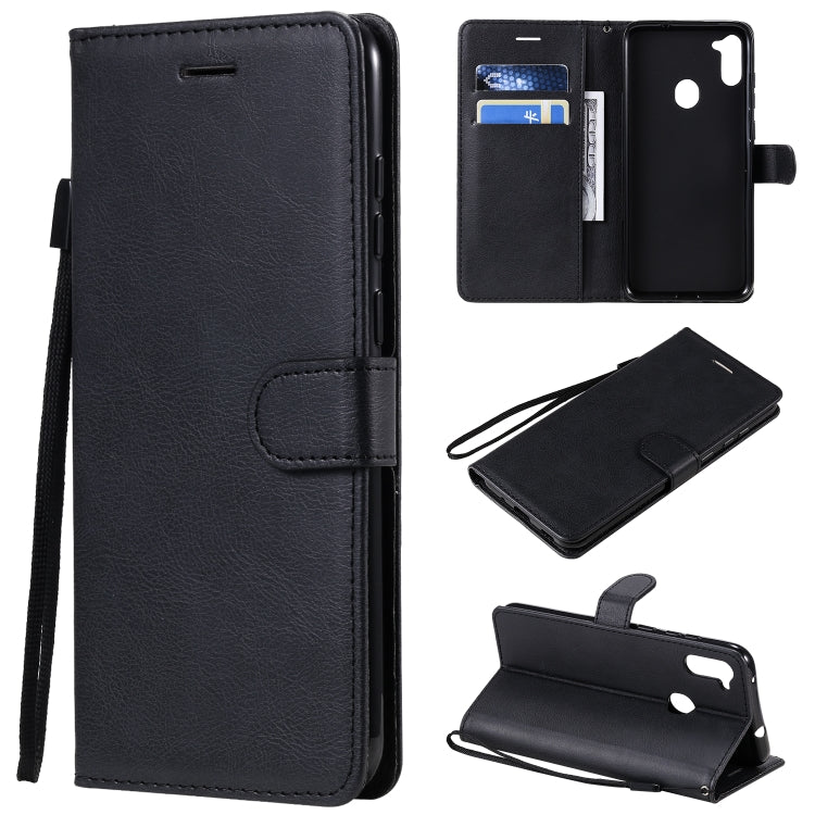 For Samsung Galaxy A11 Solid Color Horizontal Flip Protective Leather Case with Holder & Card Slots & Wallet & Photo Frame & Lanyard