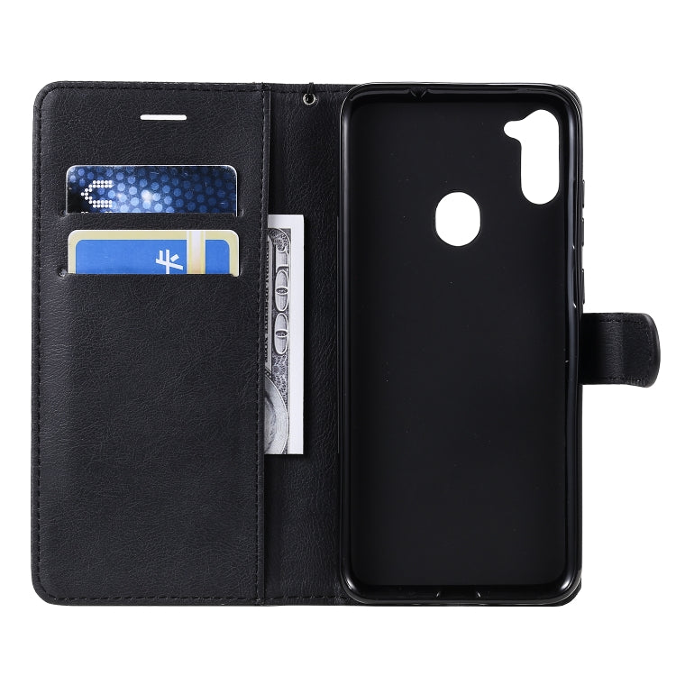 For Samsung Galaxy A11 Solid Color Horizontal Flip Protective Leather Case with Holder & Card Slots & Wallet & Photo Frame & Lanyard