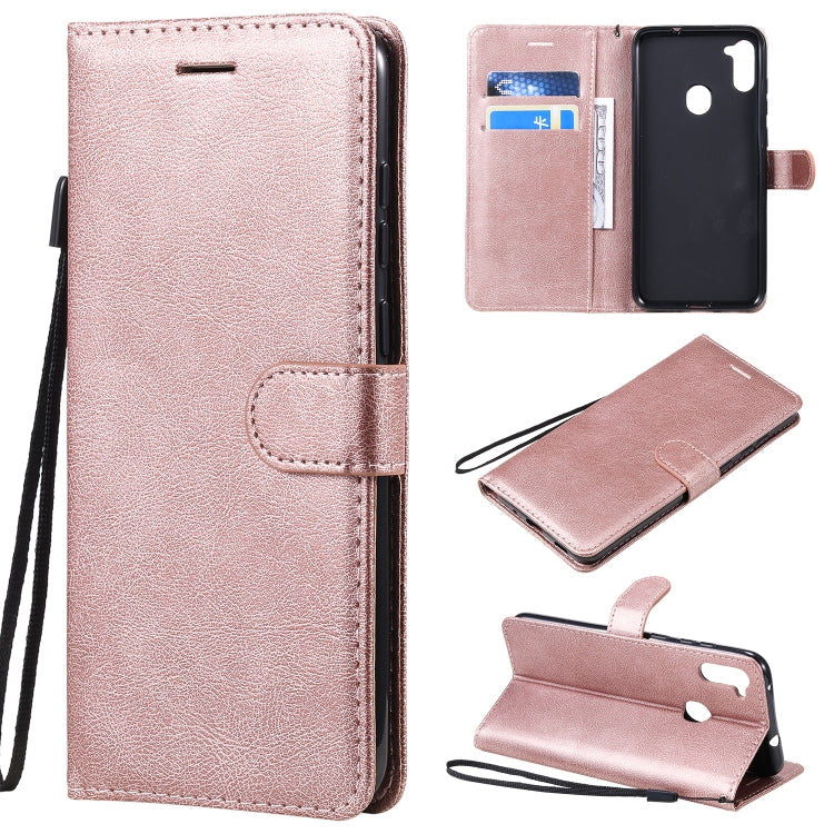 For Samsung Galaxy A11 Solid Color Horizontal Flip Protective Leather Case with Holder & Card Slots & Wallet & Photo Frame & Lanyard