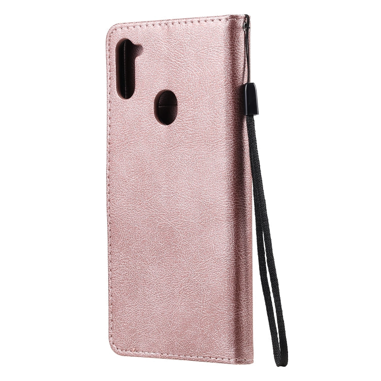 For Samsung Galaxy A11 Solid Color Horizontal Flip Protective Leather Case with Holder & Card Slots & Wallet & Photo Frame & Lanyard
