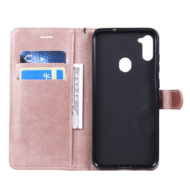 For Samsung Galaxy A11 Solid Color Horizontal Flip Protective Leather Case with Holder & Card Slots & Wallet & Photo Frame & Lanyard