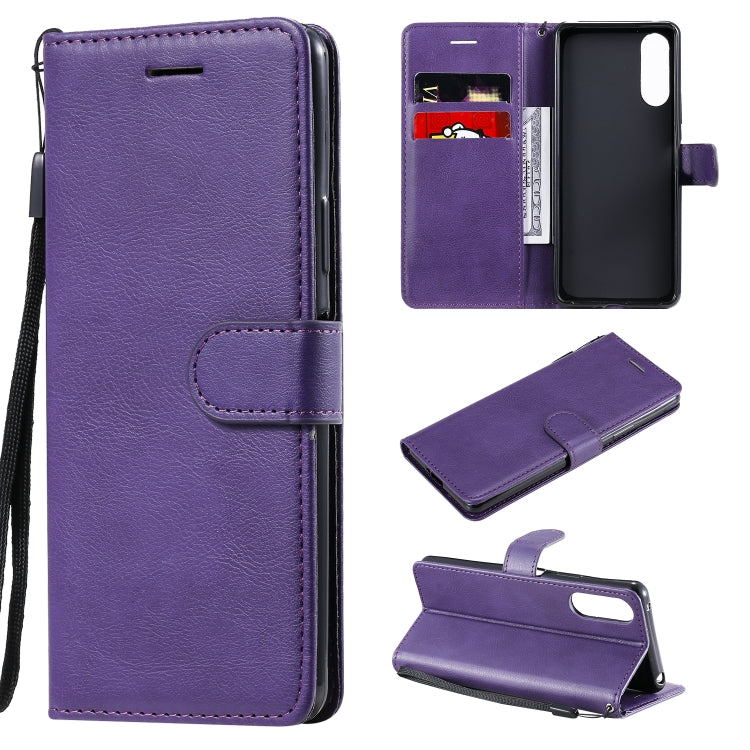 For Sony Xperia 10 II Solid Color Horizontal Flip Protective Leather Case with Holder & Card Slots & Wallet & Photo Frame & Lanyard