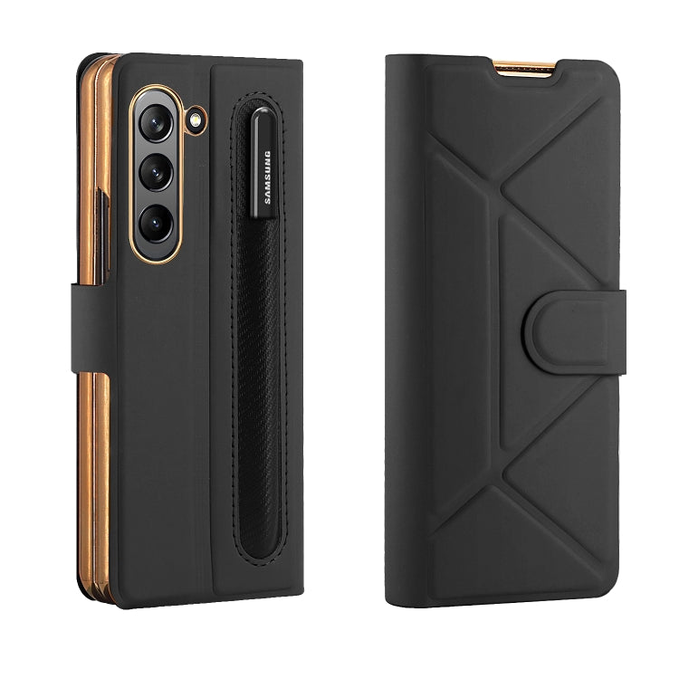 For Samsung Galaxy Z Fold5 Shockproof Folding Phone Leather Case with Pen Slot & Holder