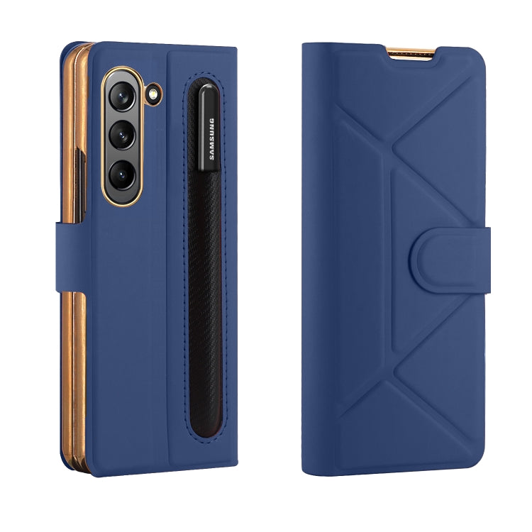For Samsung Galaxy Z Fold5 Shockproof Folding Phone Leather Case with Pen Slot & Holder