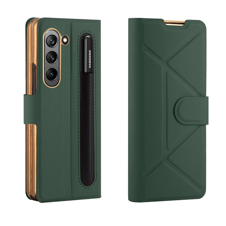 For Samsung Galaxy Z Fold5 Shockproof Folding Phone Leather Case with Pen Slot & Holder