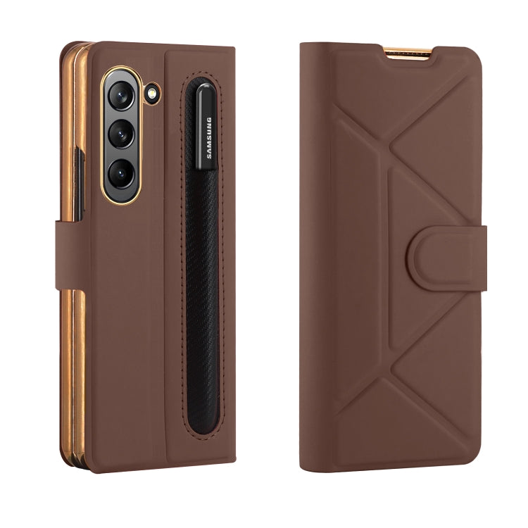 For Samsung Galaxy Z Fold5 Shockproof Folding Phone Leather Case with Pen Slot & Holder