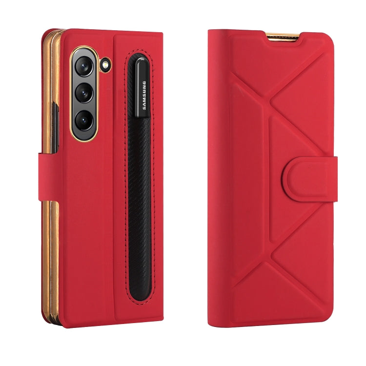 For Samsung Galaxy Z Fold5 Shockproof Folding Phone Leather Case with Pen Slot & Holder
