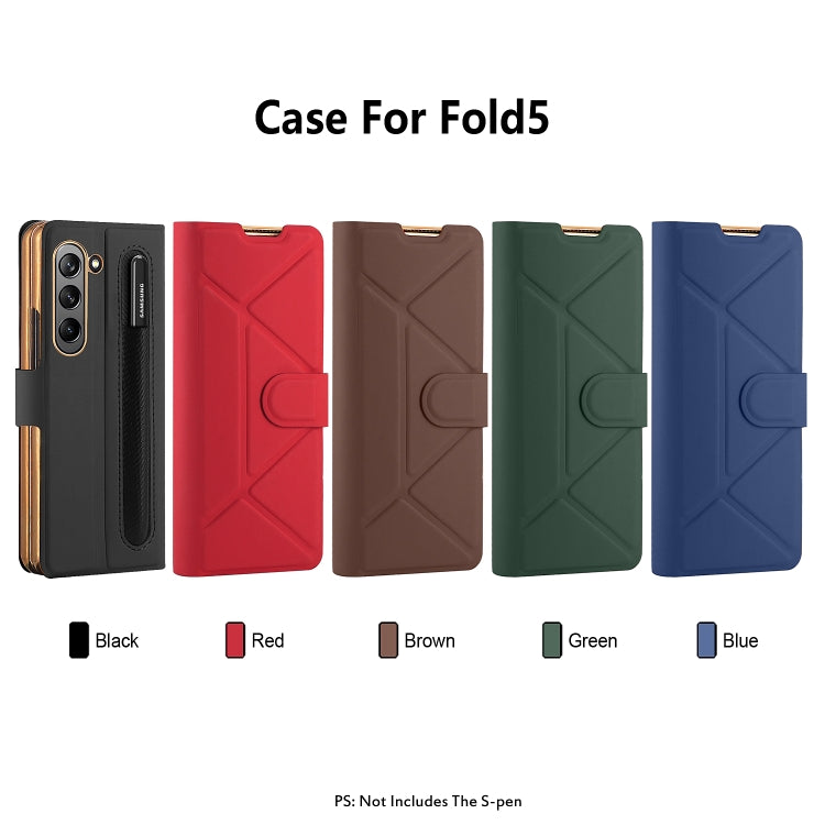 For Samsung Galaxy Z Fold5 Shockproof Folding Phone Leather Case with Pen Slot & Holder