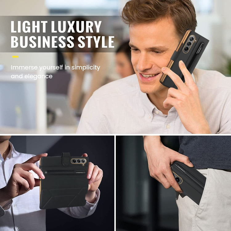For Samsung Galaxy Z Fold5 Shockproof Folding Phone Leather Case with Pen Slot & Holder