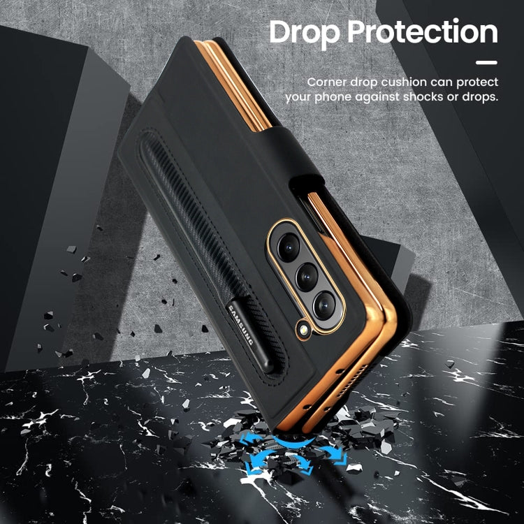 For Samsung Galaxy Z Fold5 Shockproof Folding Phone Leather Case with Pen Slot & Holder