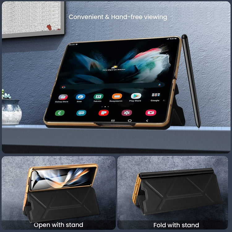 For Samsung Galaxy Z Fold5 Shockproof Folding Phone Leather Case with Pen Slot & Holder