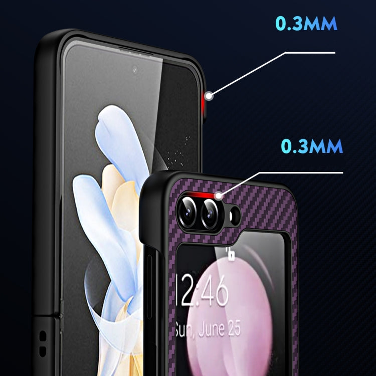 For Samsung Galaxy Z Flip5 Carbon Fiber Texture Glass Panel Phone Case with Holder