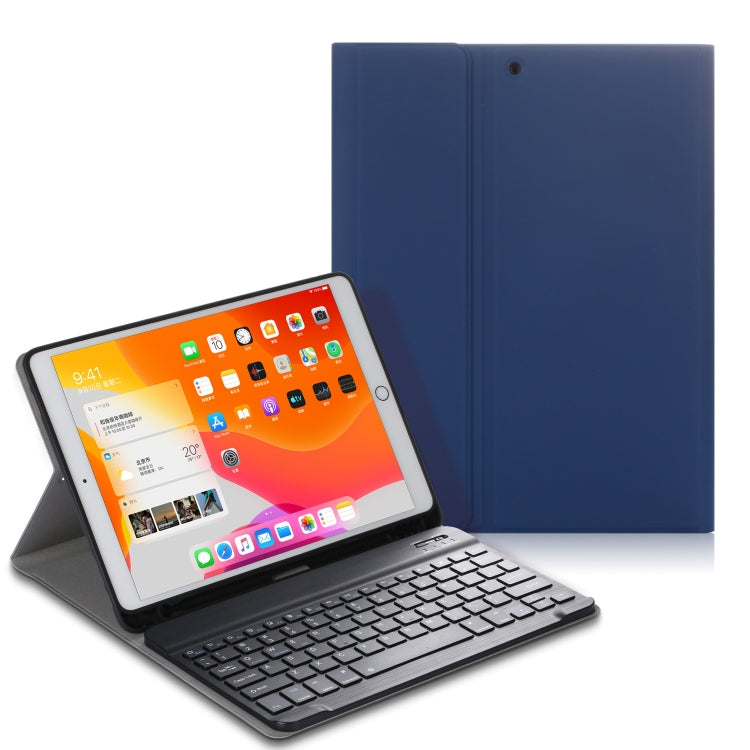For iPad 10.2 Electric Pressed Horizontal Flip Leather Tablet Case with Pen Slot & Holder & Keyboard