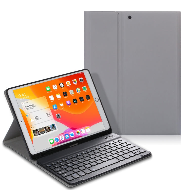 For iPad 10.2 Electric Pressed Horizontal Flip Leather Tablet Case with Pen Slot & Holder & Keyboard