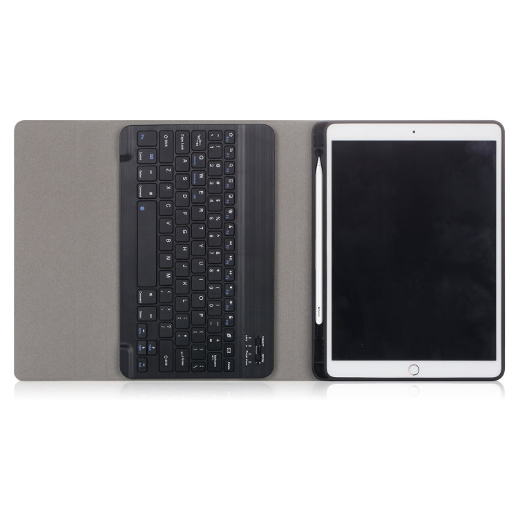 For iPad 10.2 Electric Pressed Horizontal Flip Leather Tablet Case with Pen Slot & Holder & Keyboard