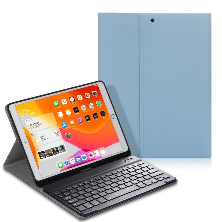 For iPad 10.2 Electric Pressed Horizontal Flip Leather Tablet Case with Pen Slot & Holder & Keyboard