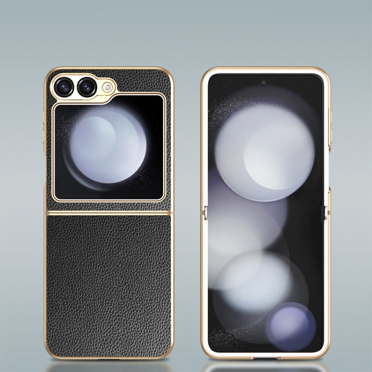 For Samsung Galaxy Z Flip6 / Flip7 FE Electroplate Litchi Pattern Leather Phone Case