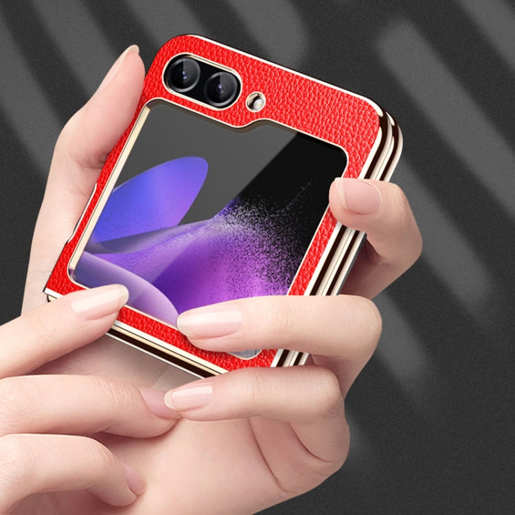 For Samsung Galaxy Z Flip6 / Flip7 FE Electroplate Litchi Pattern Leather Phone Case